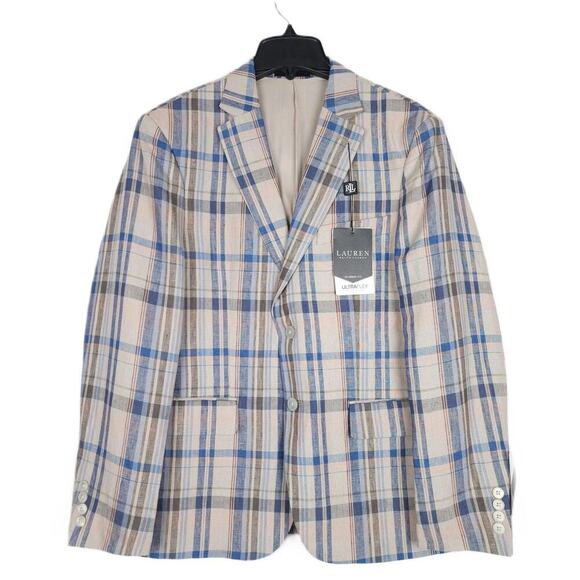 Lauren Ralph Lauren Other - Lauren Ralph Lauren Men's Classic-Fit Linen Sport Coat Tan/Blue Plaid 44L NWT